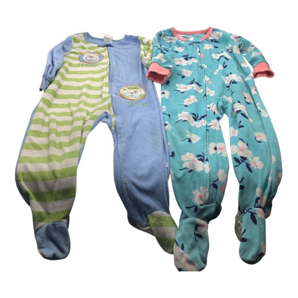 Lot of 2  Pajamas Girls 24 Months Blue Floral Bull Dog Stripes Absorba & Carters